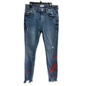 Zara embroidered skinny‎ ankle jeans, size 6 EUC